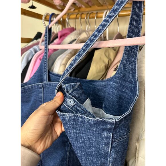 Abercrombie & Fitch Squareneck Bubble Hem Denim Mini Dress Size Large - Picture 8 of 13